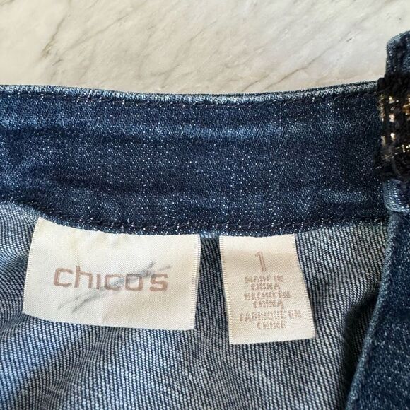 Chico’s Gold Embellished Denim Jeans Jacket with Pockets Size 1/M - Picture 4 of 7